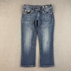 Miss Me Jeans Women's Size 25 Embellished Flap Pocket Easy Capri Thick Stitch